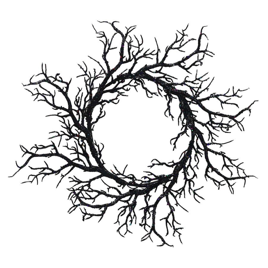 Wall Art * | Black Glittered Halloween Twig Wreath, 22 Wholesale