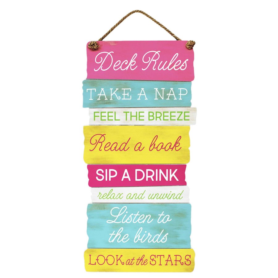 Wall Art * | Summer Deck Rules Wooden Sign, 15 30 Discounts