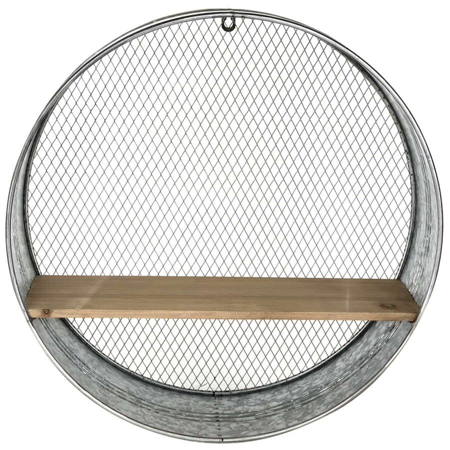 Wall Accents * | 20In. Metal Wood Round Galvanized Shelf Typical Style