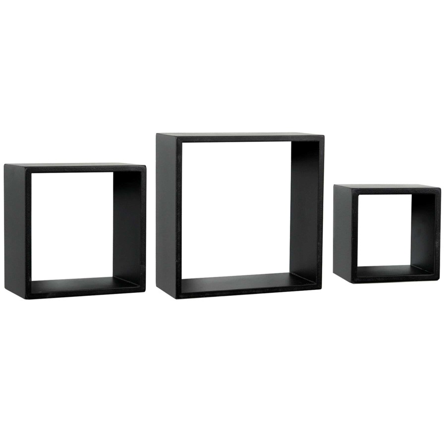 Wall Accents * | 3-Piece Black Wooden Cube Wall Shelf Sale Online