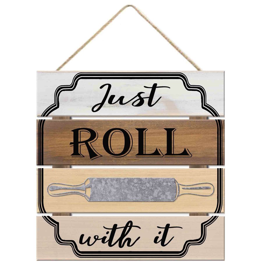 Wall Art * | 10X10 Just Roll With It Textured Plank Plaque With Rope Hanger Exactly Discount