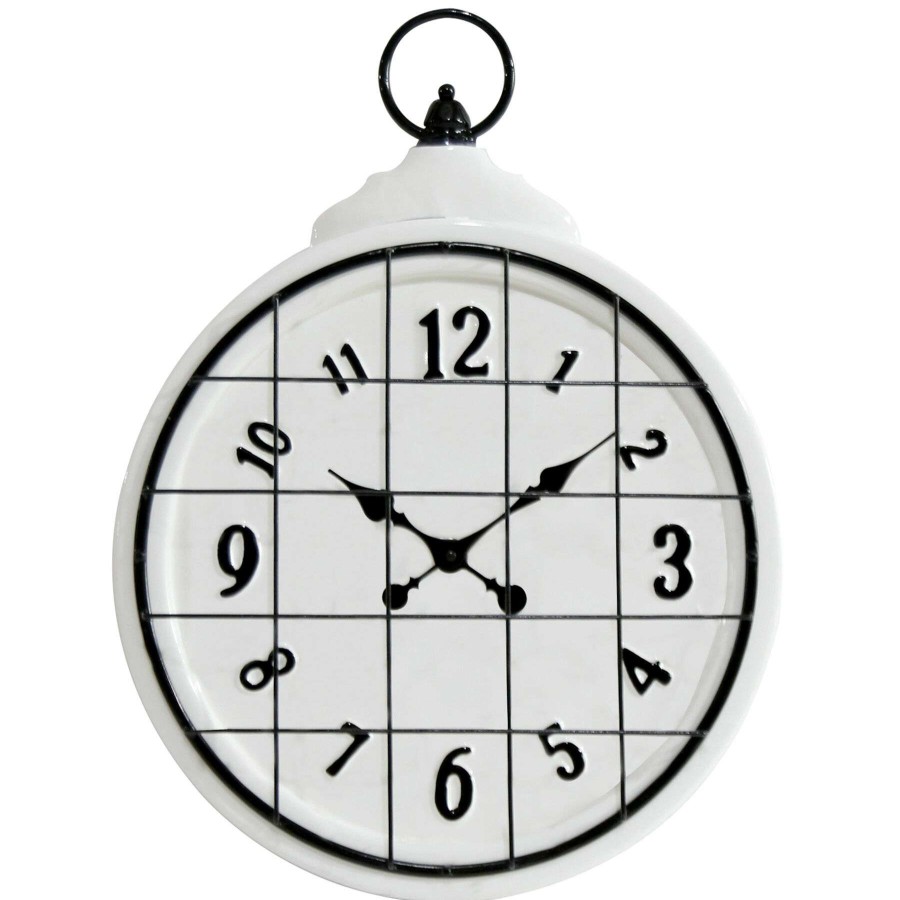 Clocks * | 17X23 Metal Round White Cage Clock Discounts