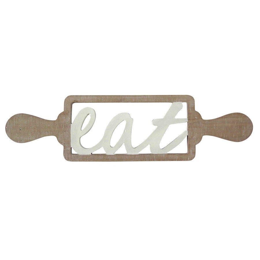 Wall Art * | 24X6 Wood White Wall Eat Sign Wall Decor Discounts