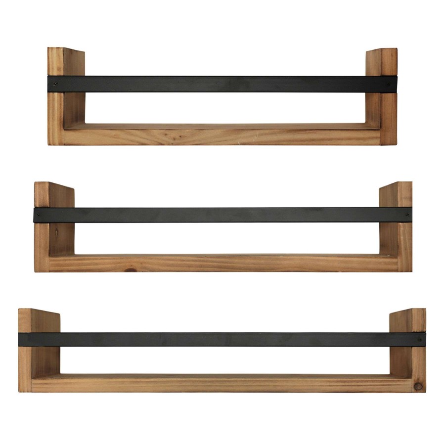 Wall Accents * | 3-Piece 17 21 24 Wood/Metal Shelves Absolute Quality