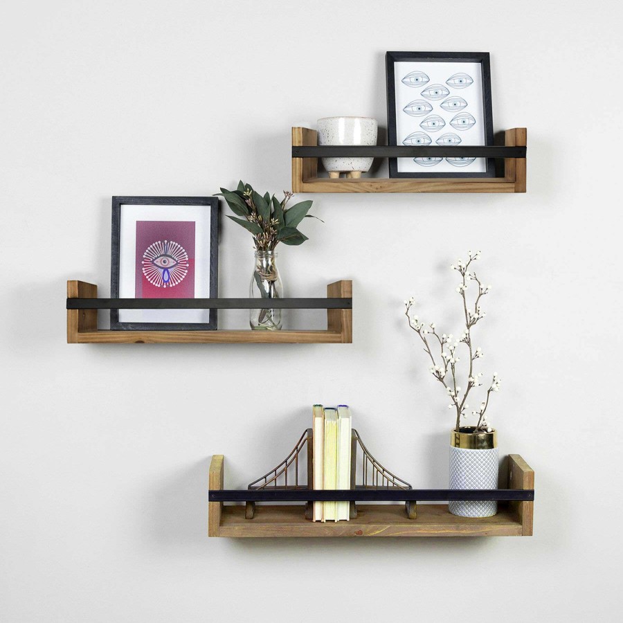 Wall Accents * | 3-Piece 17 21 24 Wood/Metal Shelves Absolute Quality