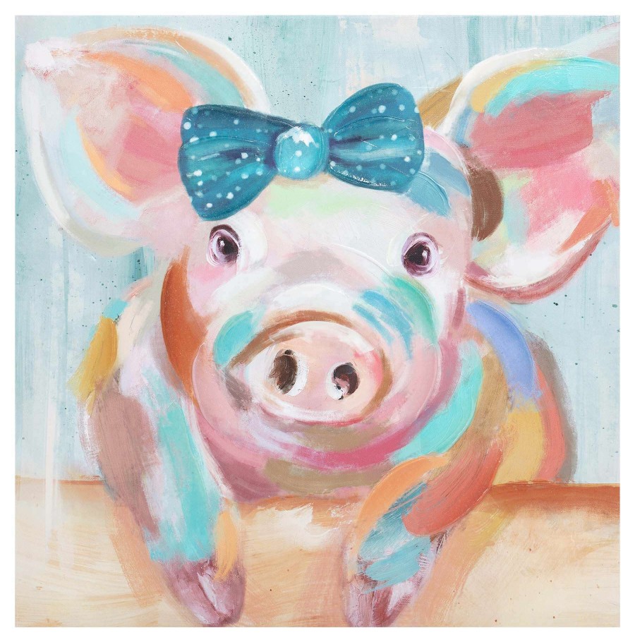 Wall Art * | 18X18 Pig With Bow Canvas Art The Latest Fashion