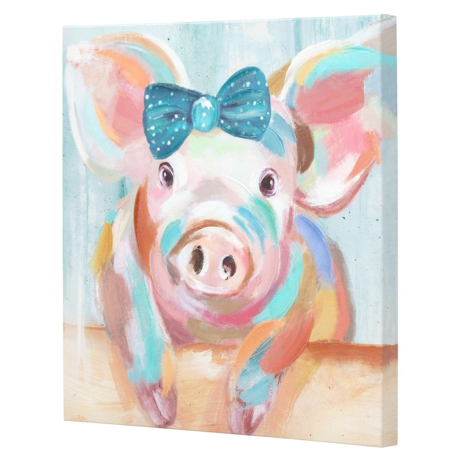 Wall Art * | 18X18 Pig With Bow Canvas Art The Latest Fashion