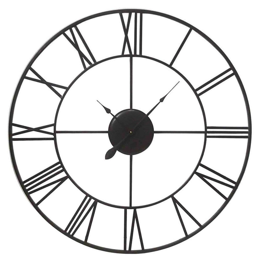 Clocks * | 41In. Brushed Black Round Metal Clock Sale