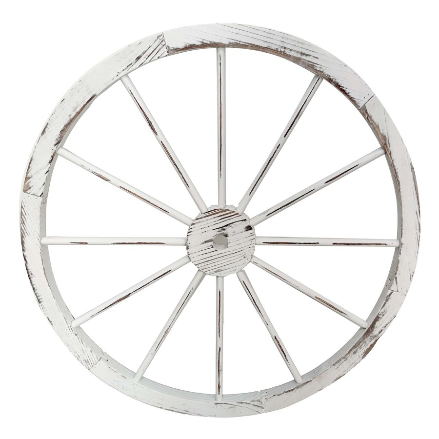 Wall Art * | Whitewashed Wooden Wagon Wheel, 32 Special Design