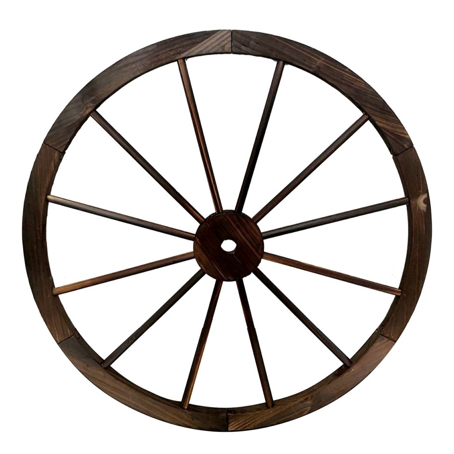 Wall Art * | Natural Brown Wooden Wagon Wheel, 24 The Latest Fashion