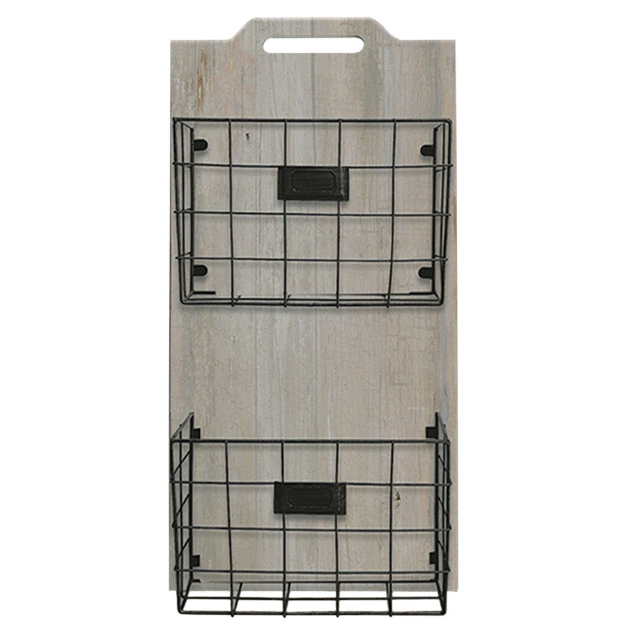 Wall Accents * | 12X24 Wood/Metal Multifunction 2 Wall Baskets At Lower Price