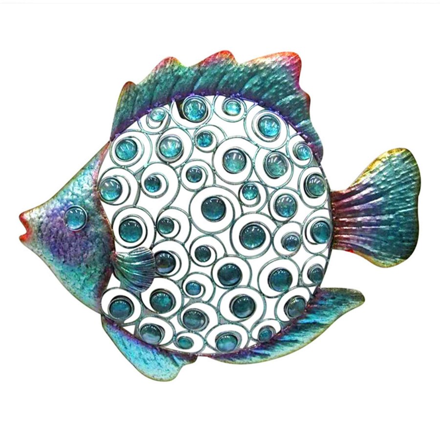 Wall Art * | Glass Beaded Fish Metal Wall Decor Fire Sale