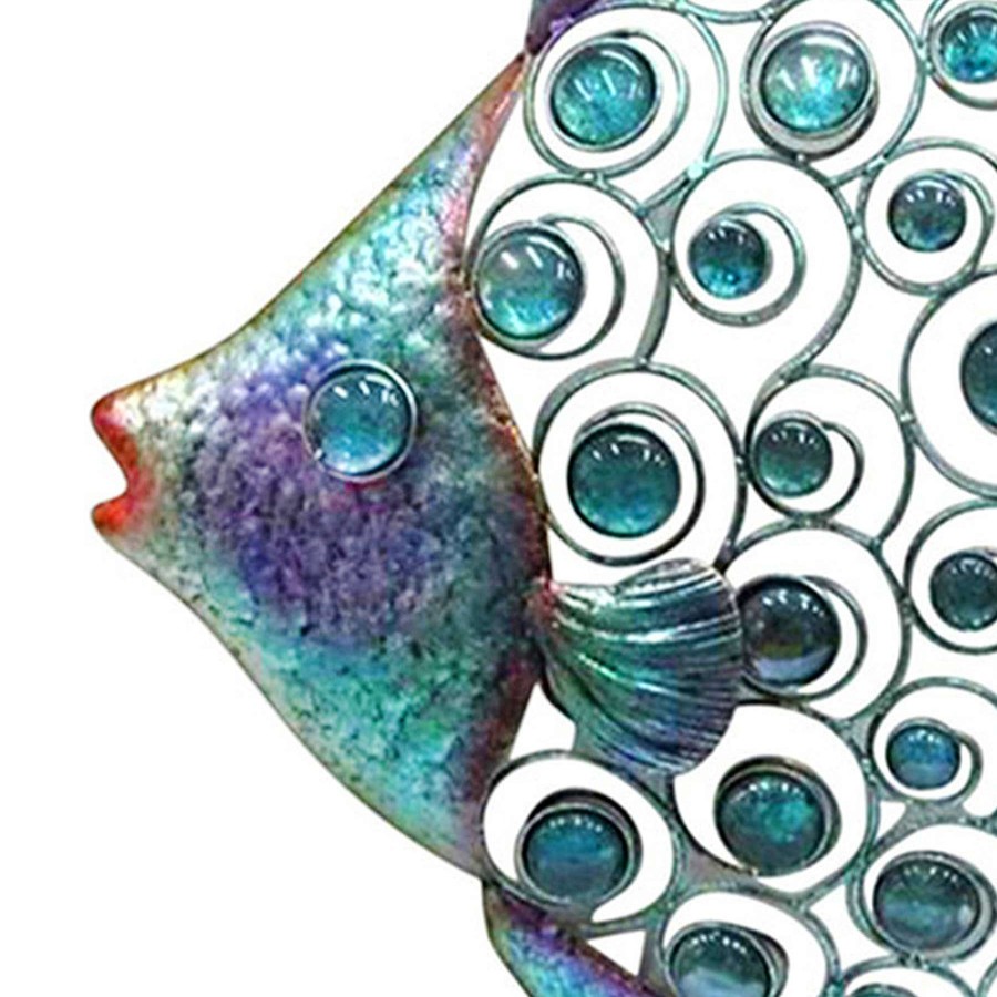 Wall Art * | Glass Beaded Fish Metal Wall Decor Fire Sale