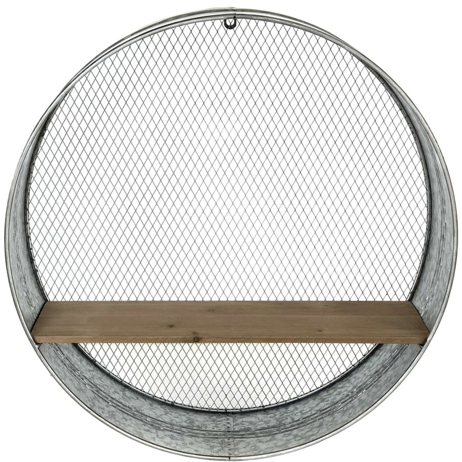 Wall Accents * | 22In. Metal Wood Round Galvanized Shelf Original Model