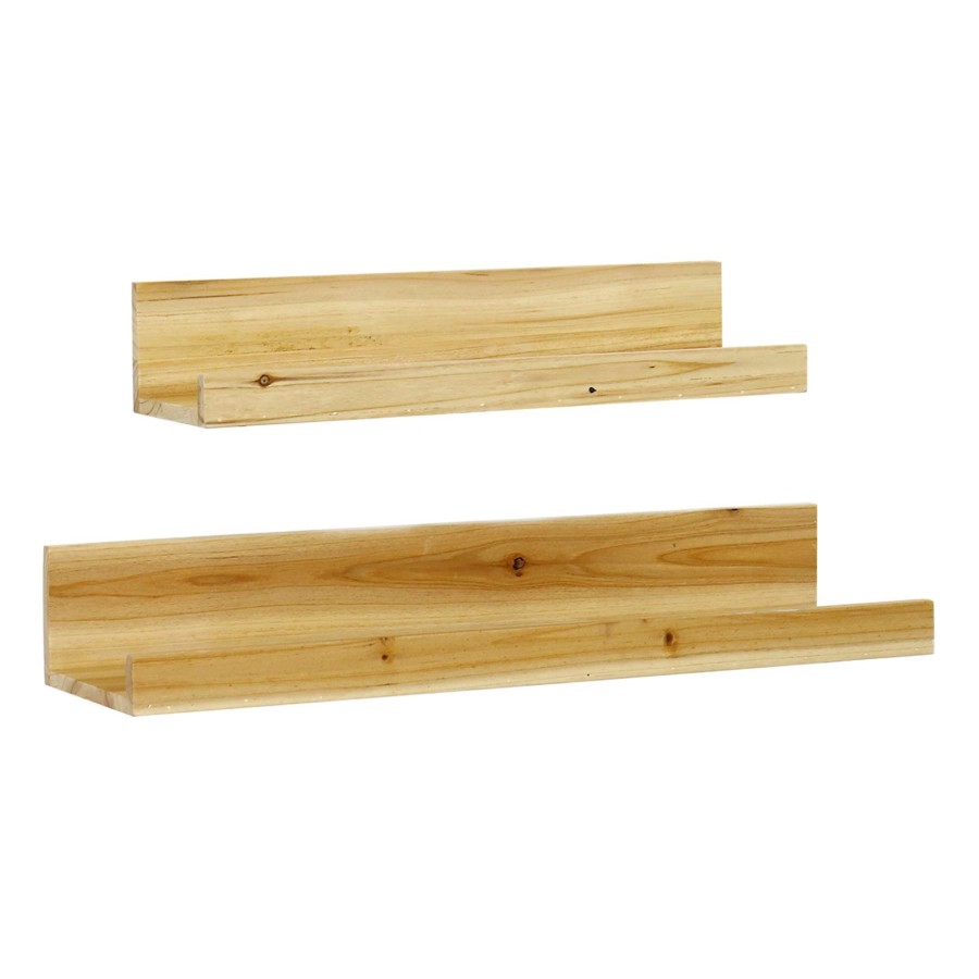 Wall Accents * | 24In Natural Wood Shelf Set -2Pc The Latest Fashion