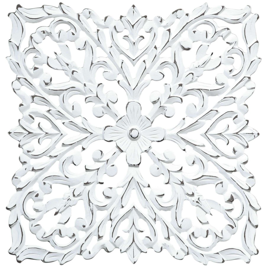 Wall Art * | Moroccan Hand Carved White Wooden Panel Decor, 16 For Sale