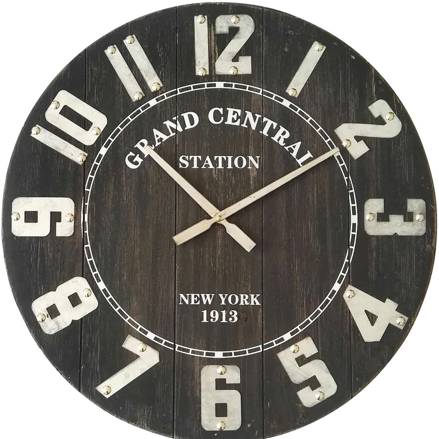 Clocks * | 23In Round Wood Clock Absolute Quality