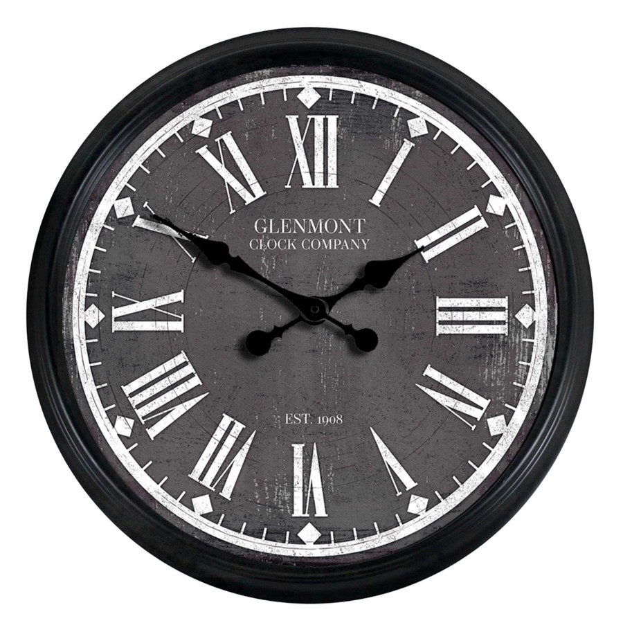 Clocks * | 30X30 Black Frame Clock With Grey Distressed Face Paper The Varied Pattern