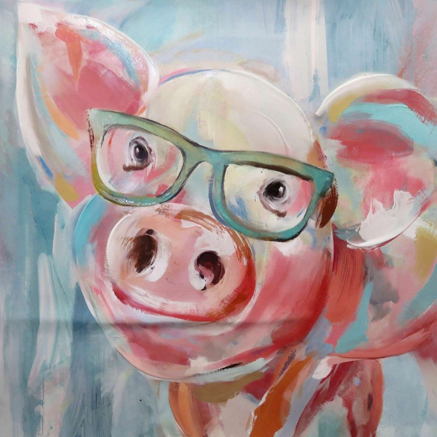 Wall Art * | 18X18 Studious Piglet Canvas Art Print Glamor Model