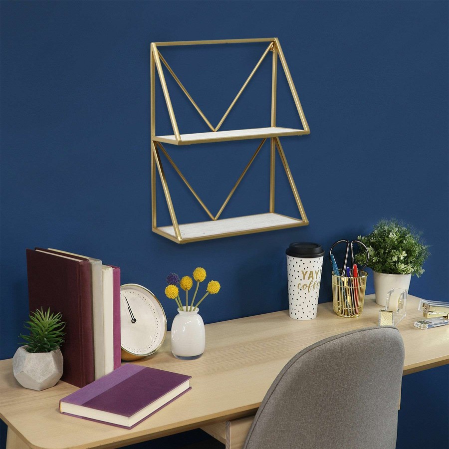 Wall Accents * | 12X16 Two Tier Metal/Wood Shelf Sale Online