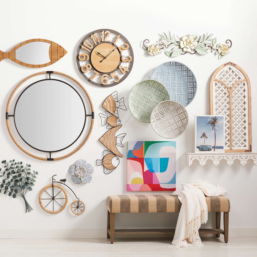 Clocks * | Metal & Wooden Cutout Round Wall Clock, 24 At Discount Prices