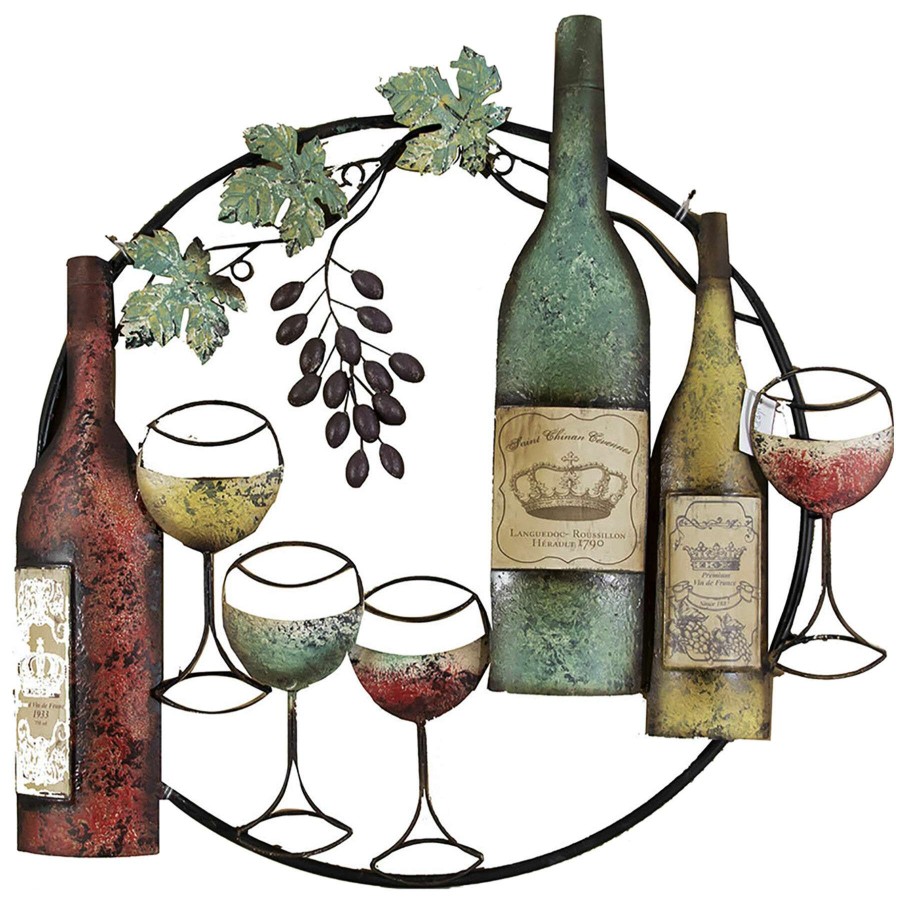 Wall Art * | Wine Bottle Round Metal Wall Decor, 26 Classical Style