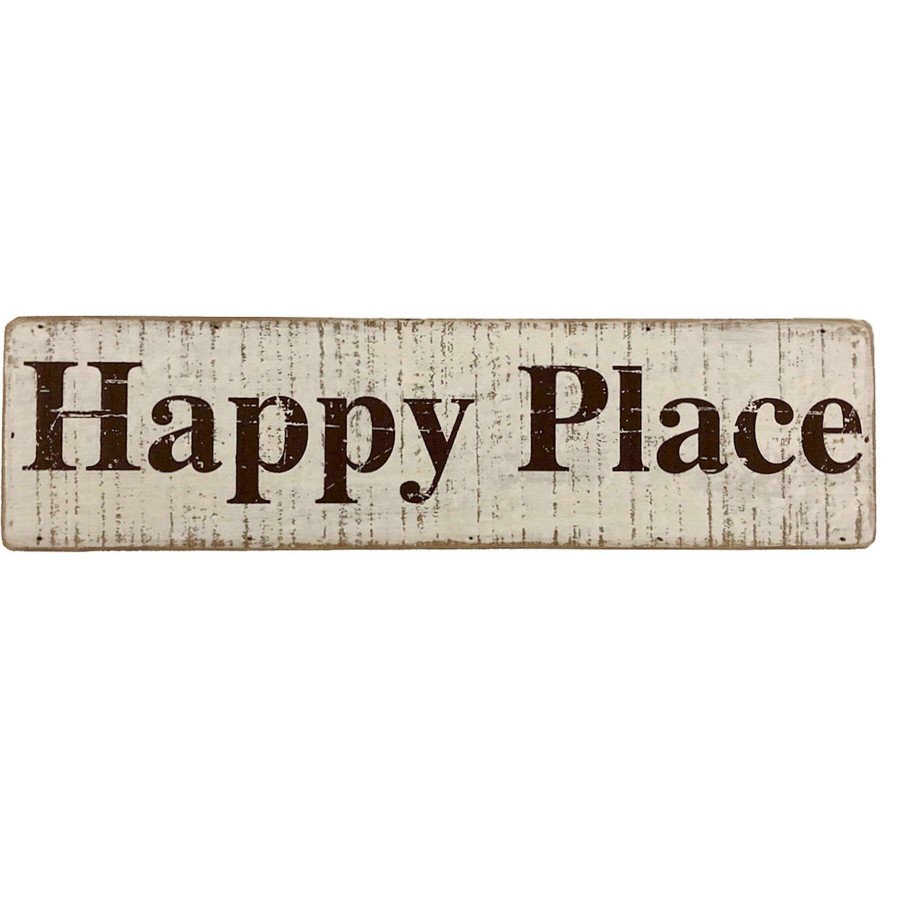 Wall Art * | 15X4 Happy Place Wood Block Wall Art Excellent