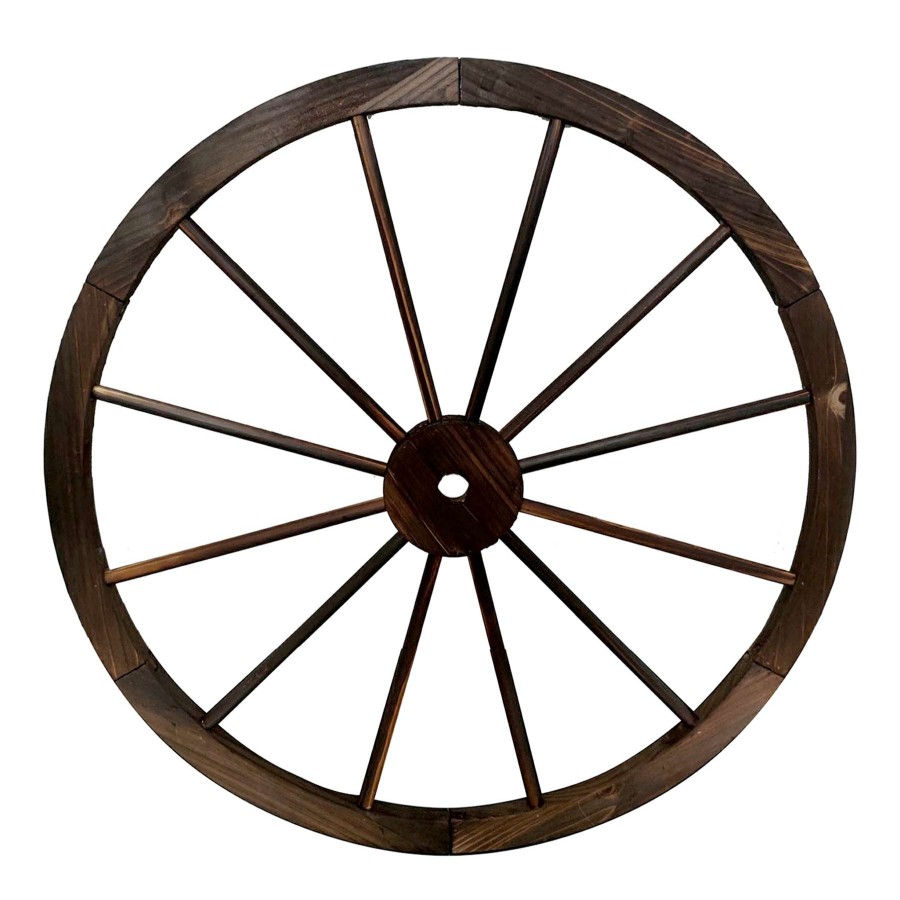 Wall Art * | Natural Brown Wooden Wagon Wheel, 32 Exactly Discount