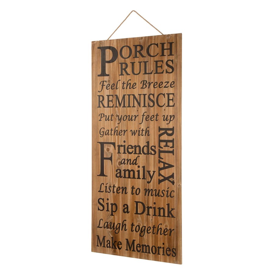 Wall Art * | Wooden Porch Rules Sign, 48 Competitive Price