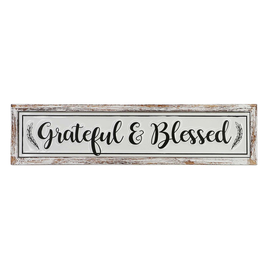 Wall Art * | Grateful & Blessed Metal Block Sign, 27 6 Classical Style