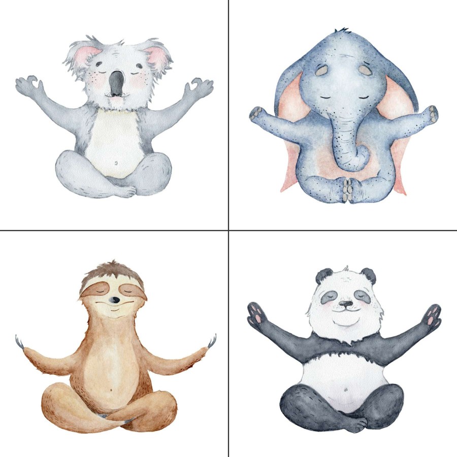 Wall Art * | 4-Piece 10 Yogi Animal Canvas Wall Art Set Attractive Model