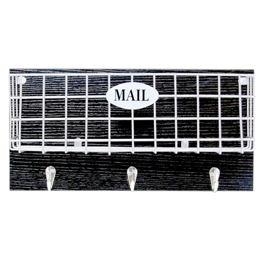 Wall Accents * | 14X7 Wire Mail Basket Mounted On Wood 3 Metal Hooks Sale Online