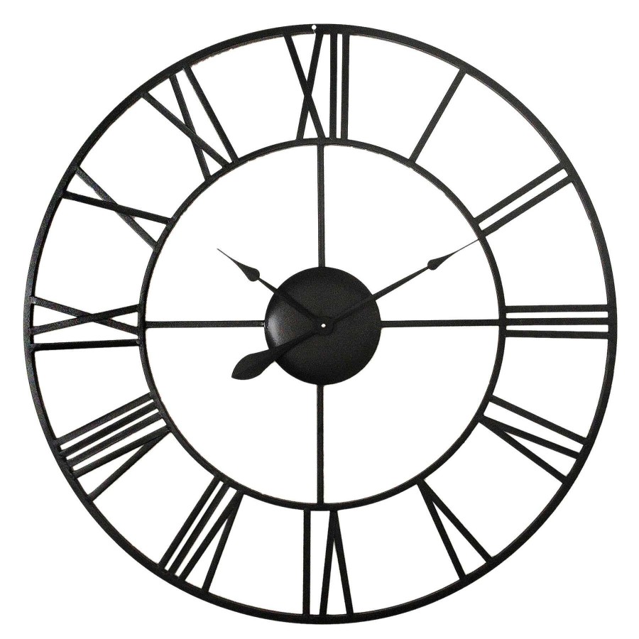 Clocks * | 35In Black Round Metal Clock Fire Sale