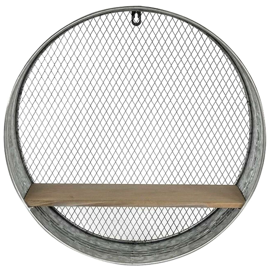 Wall Accents * | 18In. Metal Wood Round Galvanized Shelf Shoping Model