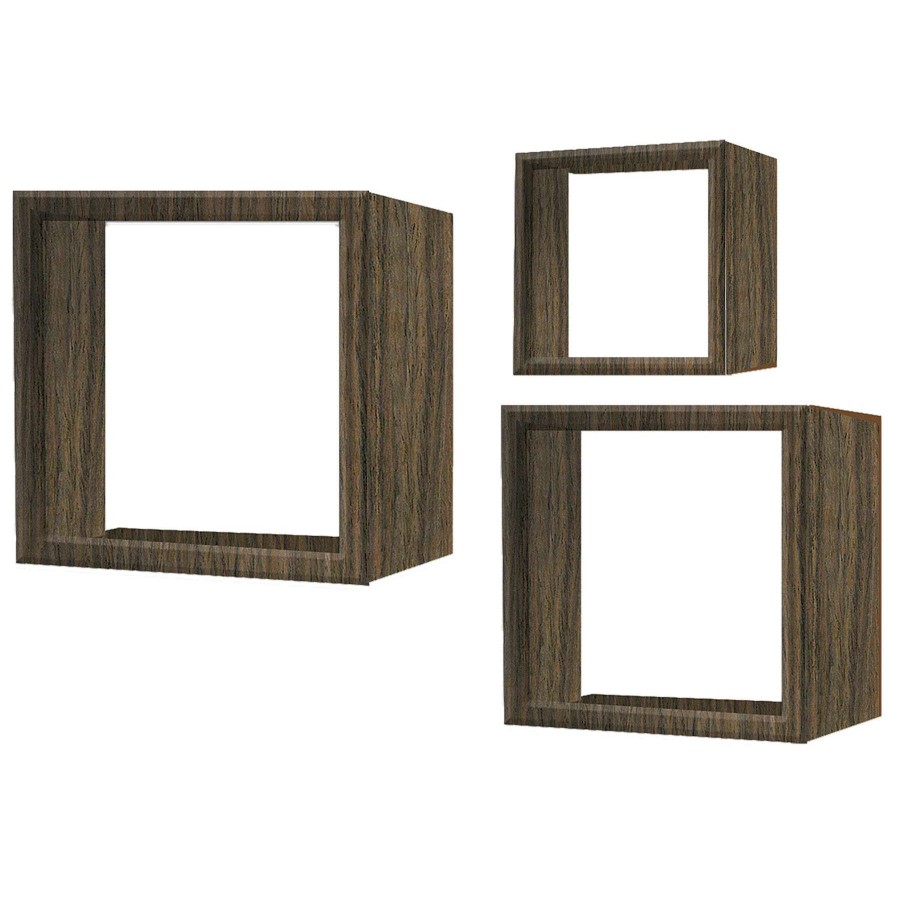 Wall Accents * | 12X12 3-Piece Brown Wood Cube Shelf Set Store