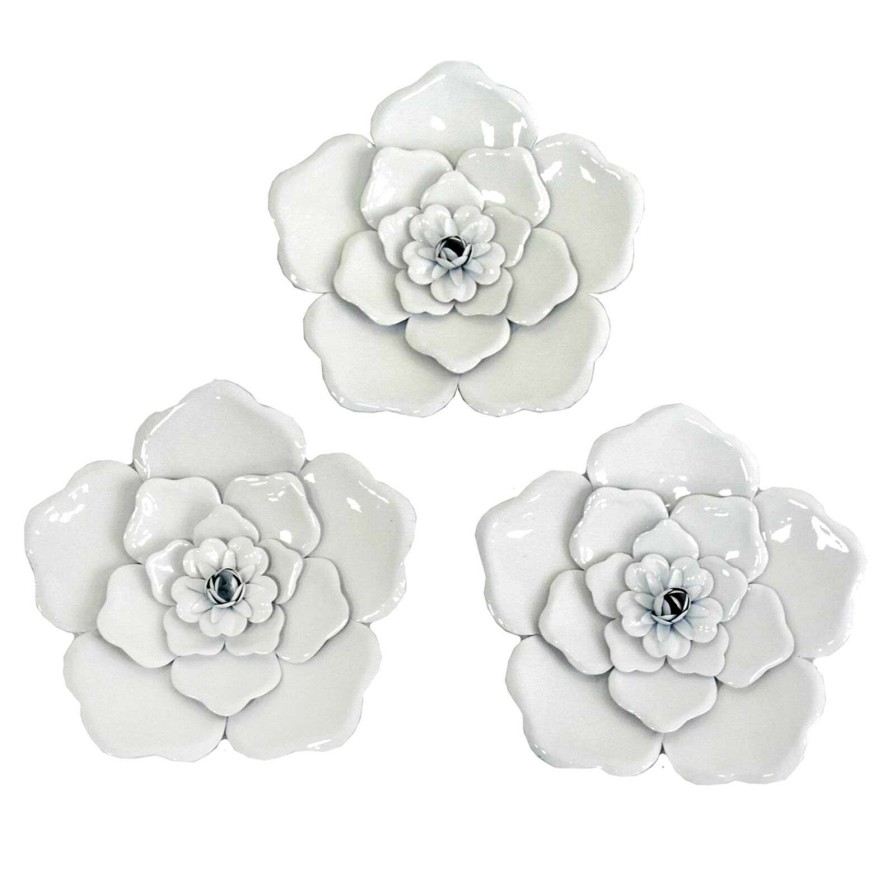 Wall Art * | 8X8 3-Piece Metal Flower Wall Decor Attractive Model