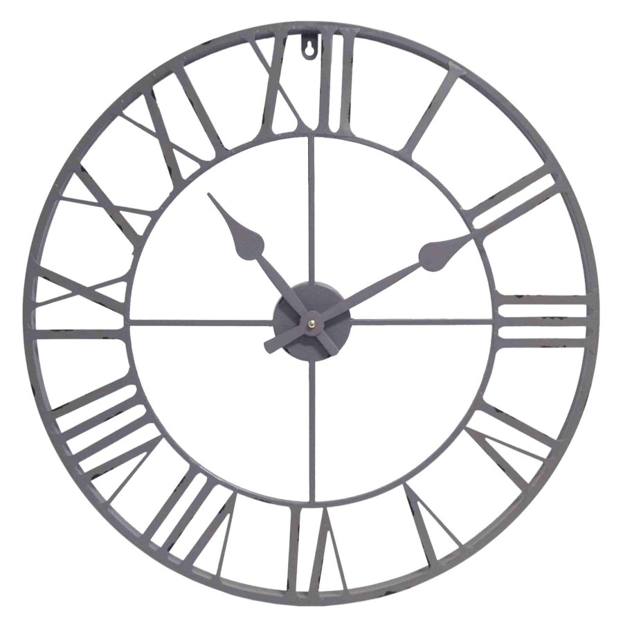 Clocks * | 24In. Grey Round Metal Clock Classical Style