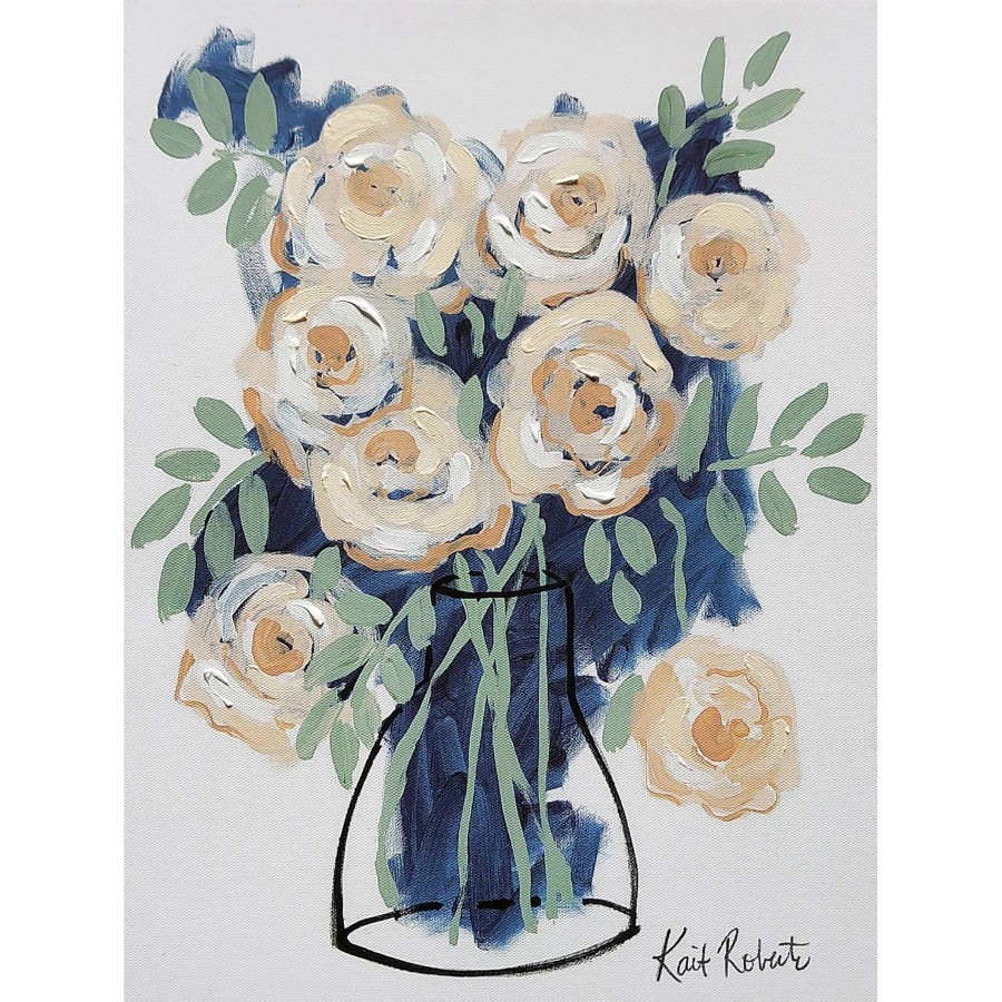 Wall Art * | Cream/Blue Floral Canvas Wall Art, 12 16 Shoping Model