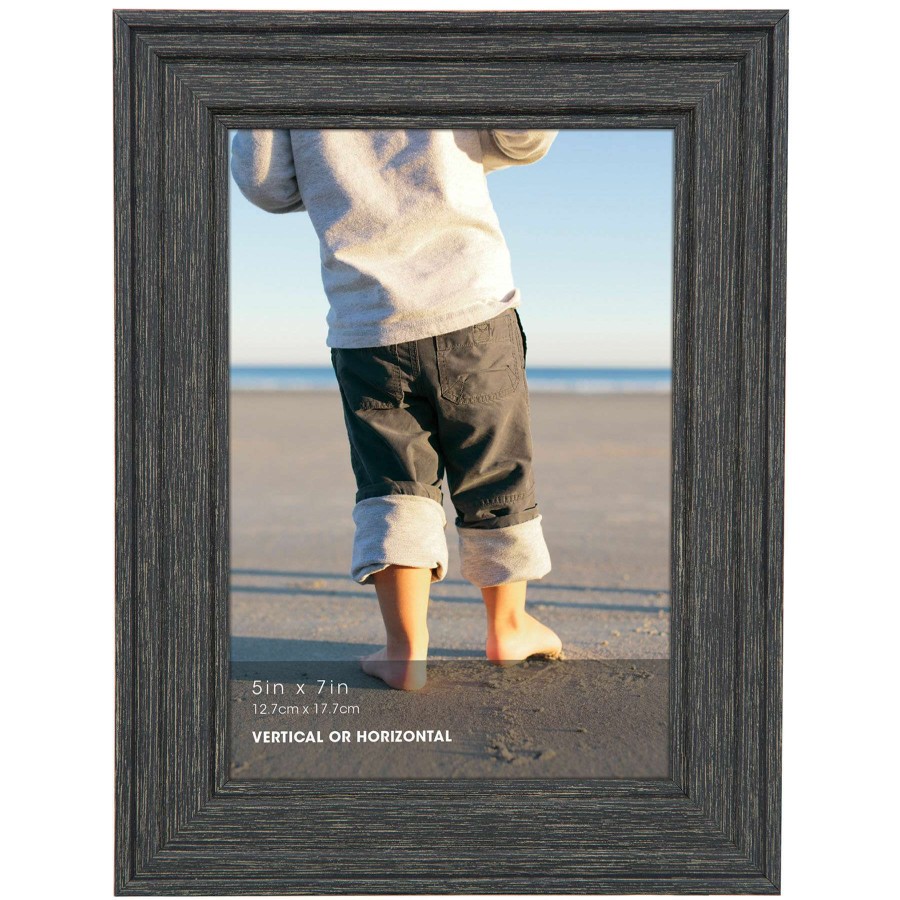 Tabletop Frames * | 5X7 Distressed Black Ridged Profile Tabletop Photo Frame Wholesale