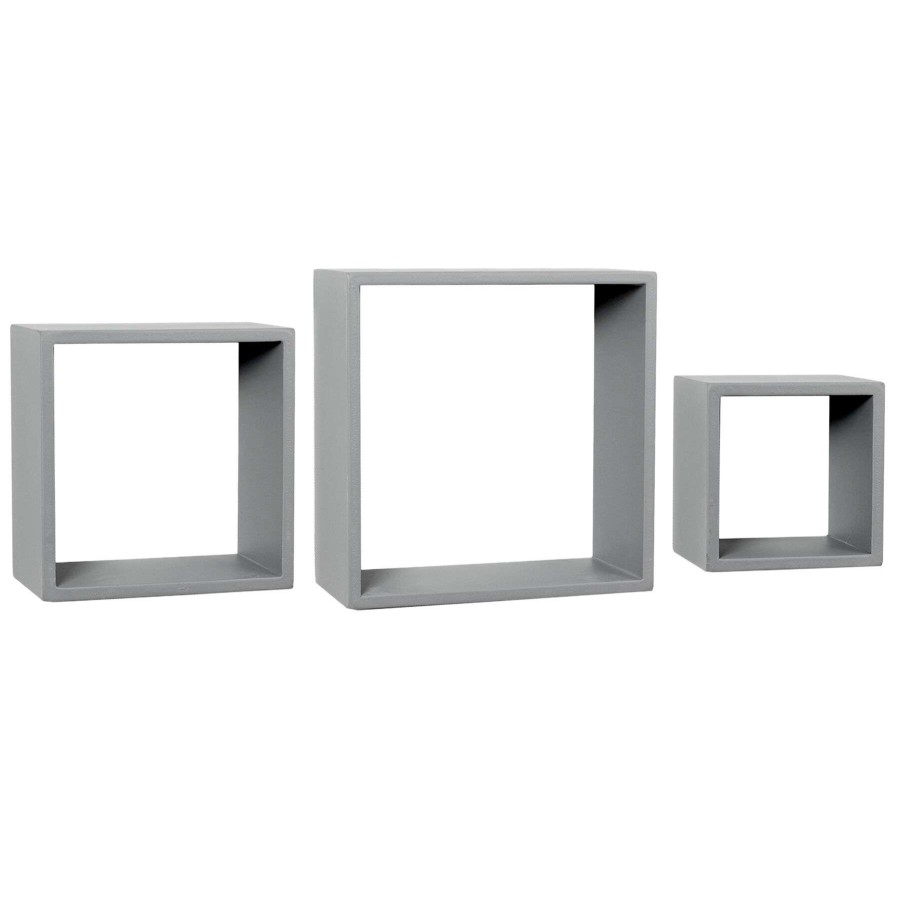 Wall Accents * | 3-Piece Grey Wooden Cube Wall Shelf At Lower Price