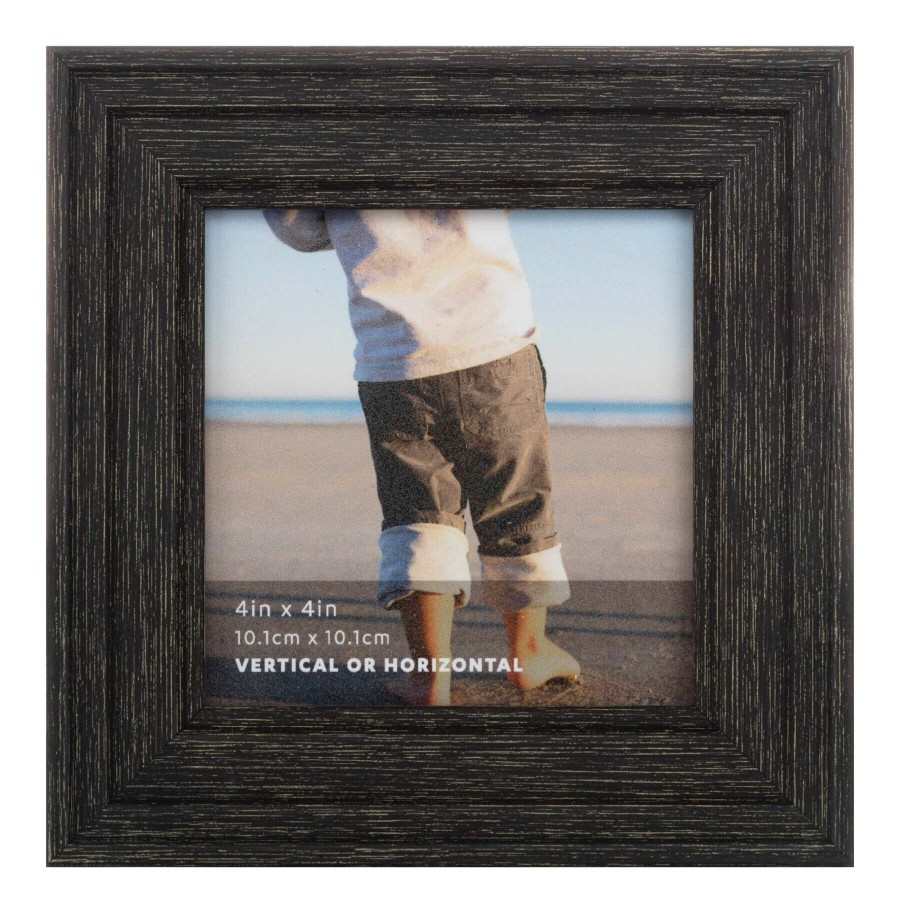 Tabletop Frames * | 4X4 Distressed Black Ridged Profile Tabletop Photo Frame Competitive Price