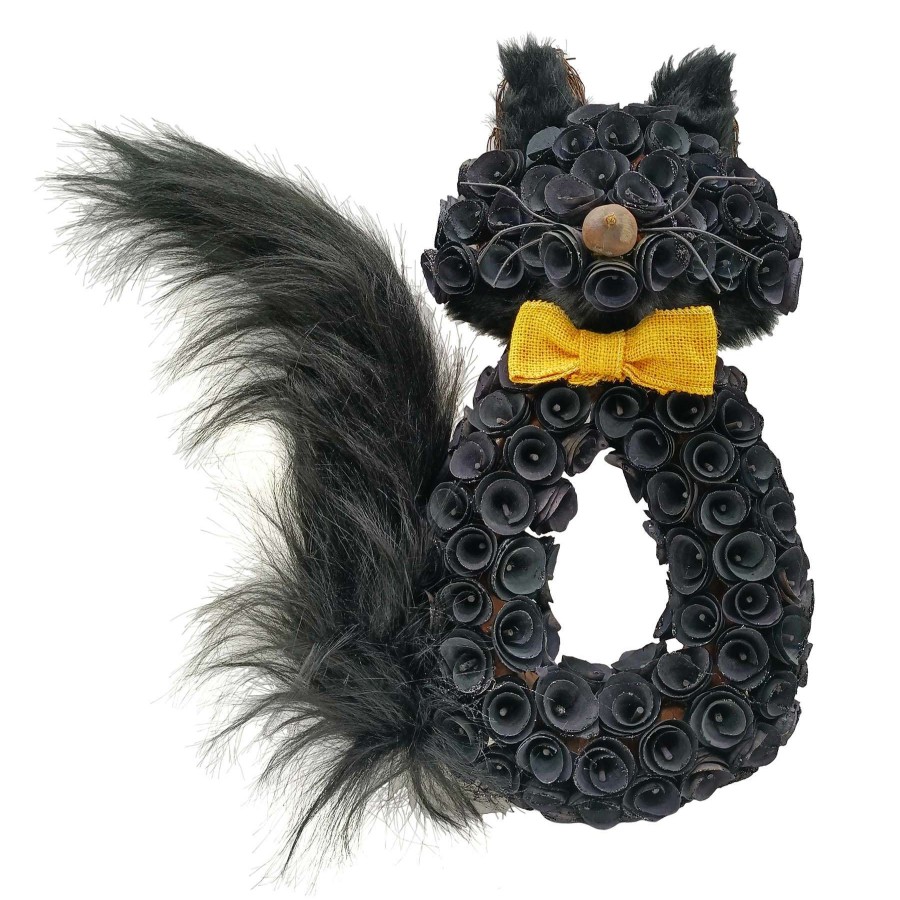 Wall Art * | Black Wood Curl Cat Halloween Wreath, 18.5 The Varied Pattern