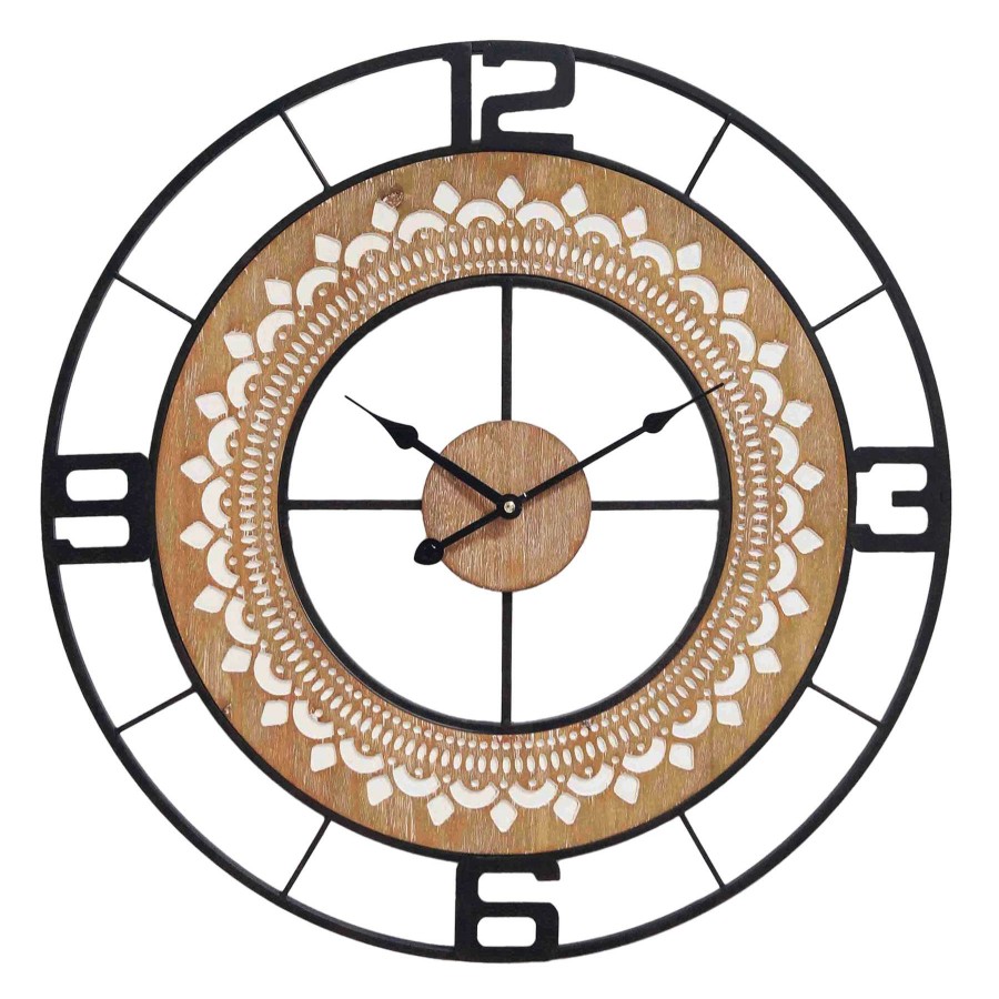 Clocks * | Wood & Metal Round Wall Clock, 24 The Varied Pattern