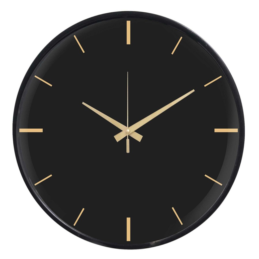 Clocks * | 16D Black And Gold Wall Clock Fire Sale