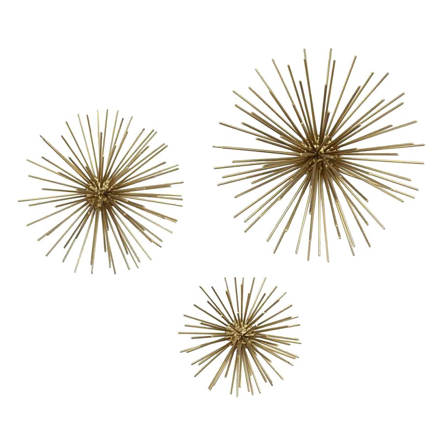 Wall Art * | 3-Piece 10 8 6 Gold Urchin Set Wall Decor The Latest Fashion