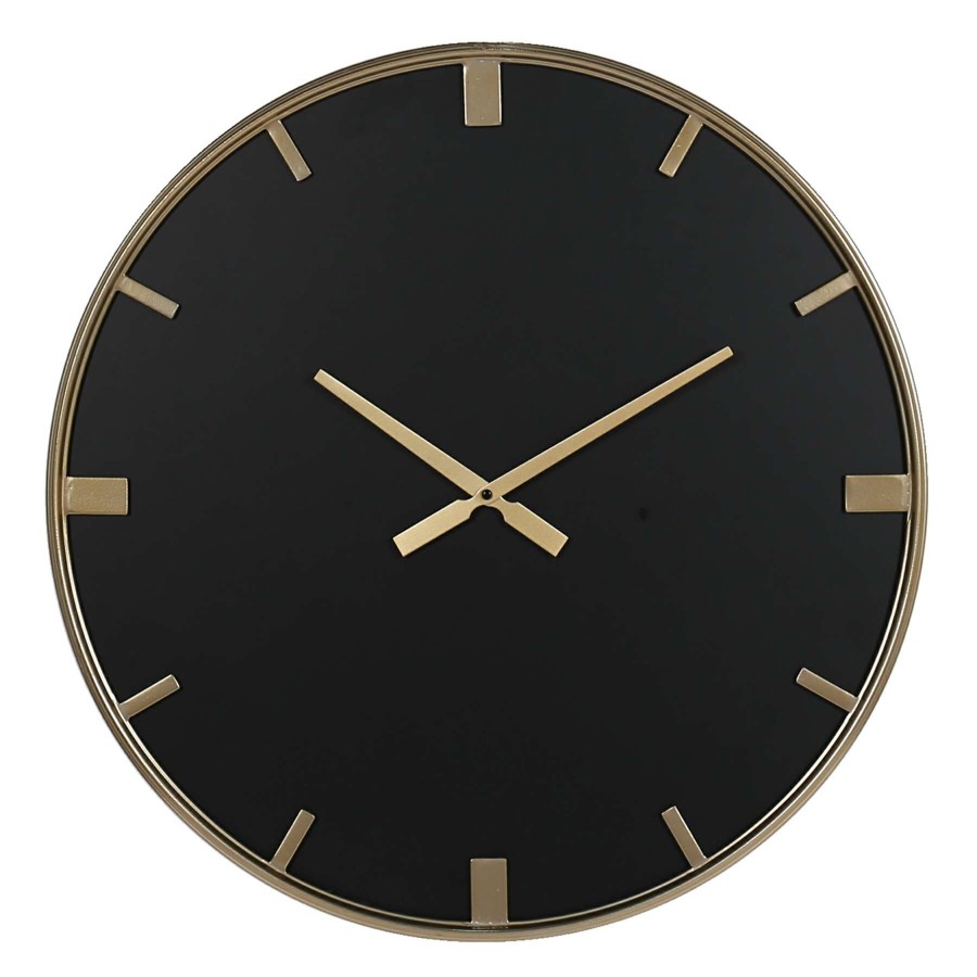 Clocks * | Black & Gold Round Wall Clock, 24 At Discount Prices