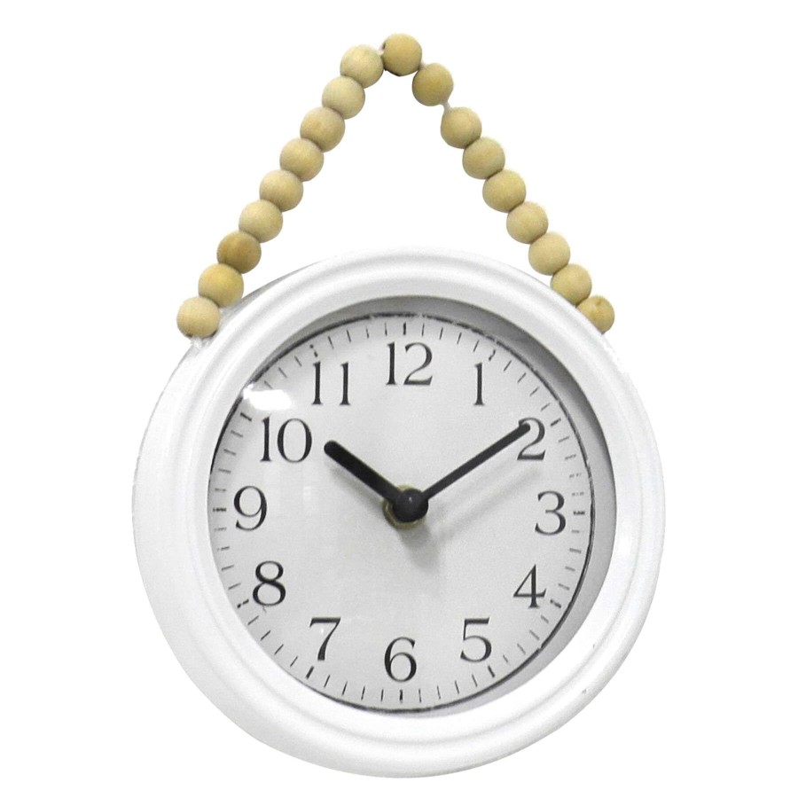 Clocks * | Honeybloom Beaded White Wall Clock, 7 9 The Varied Pattern