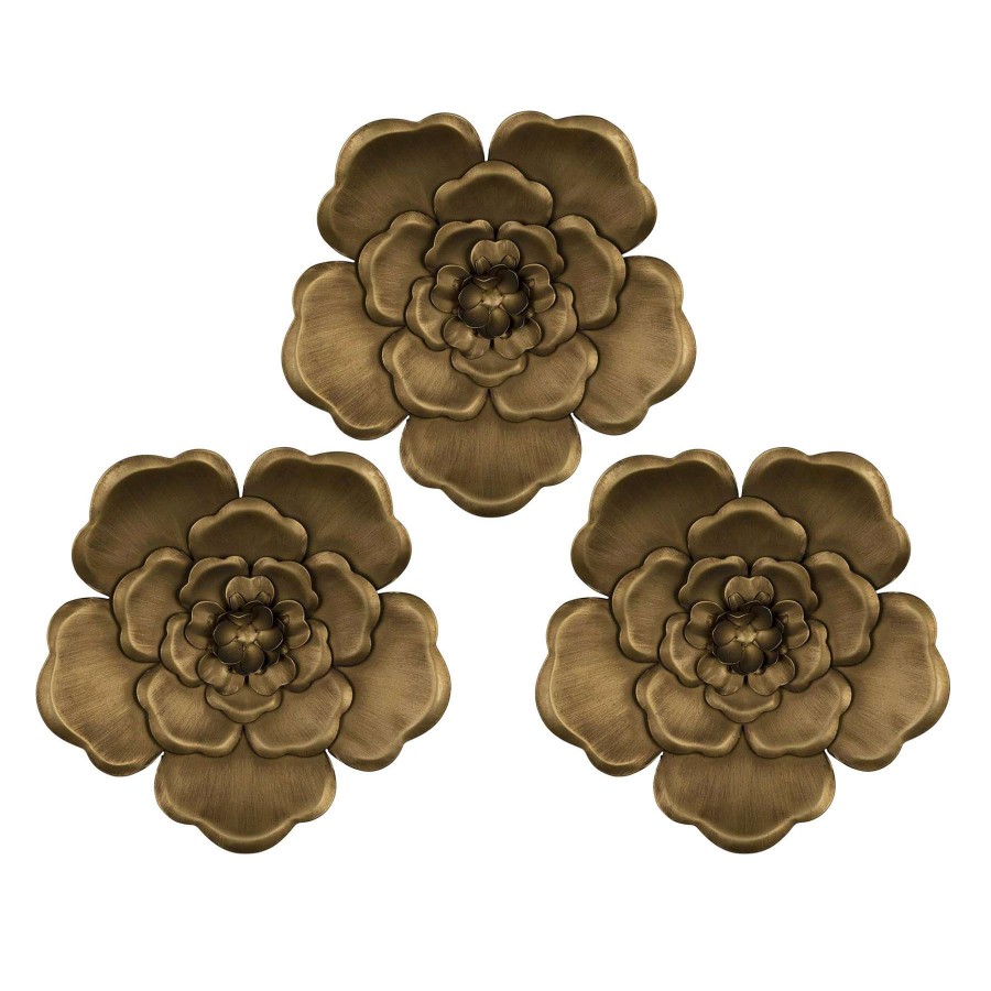 Wall Art * | Honeybloom 3-Piece Metallic Flower Wall Art Discounts