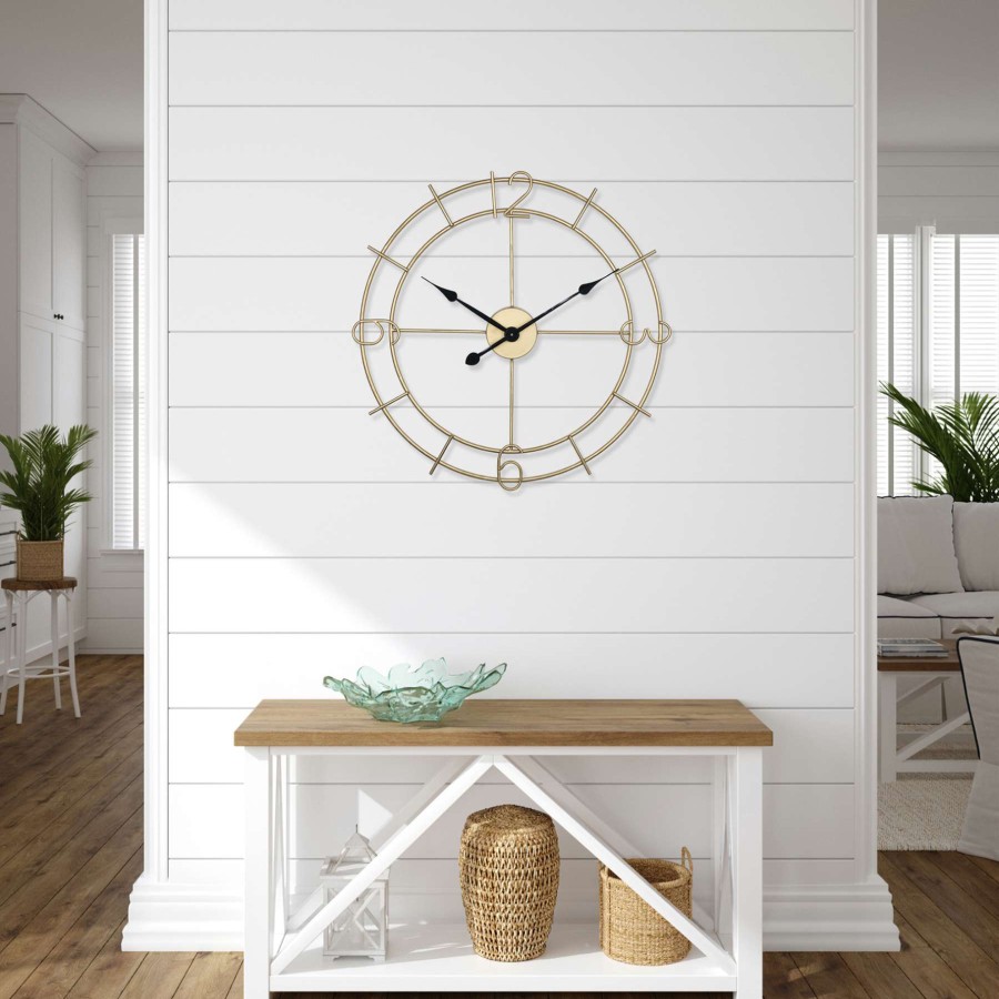 Clocks * | Tracey Boyd Gold Metal Wall Clock, 24 The Latest Fashion