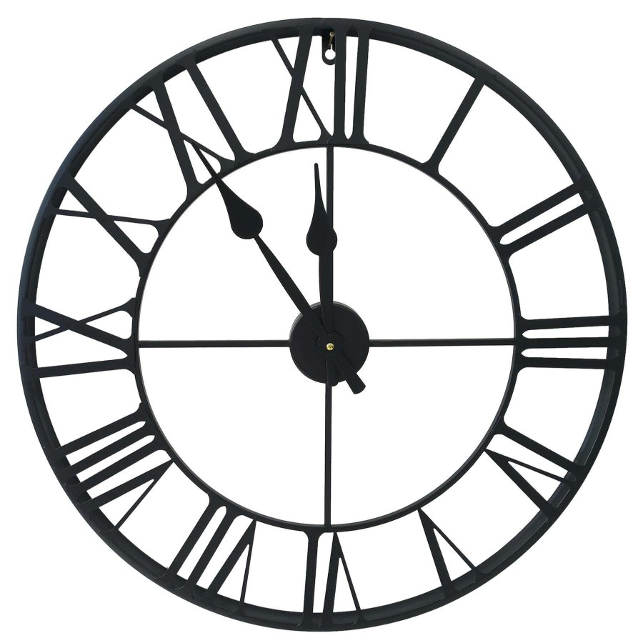 Clocks * | Black Round Metal Wall Clock, 24 Shoping Model